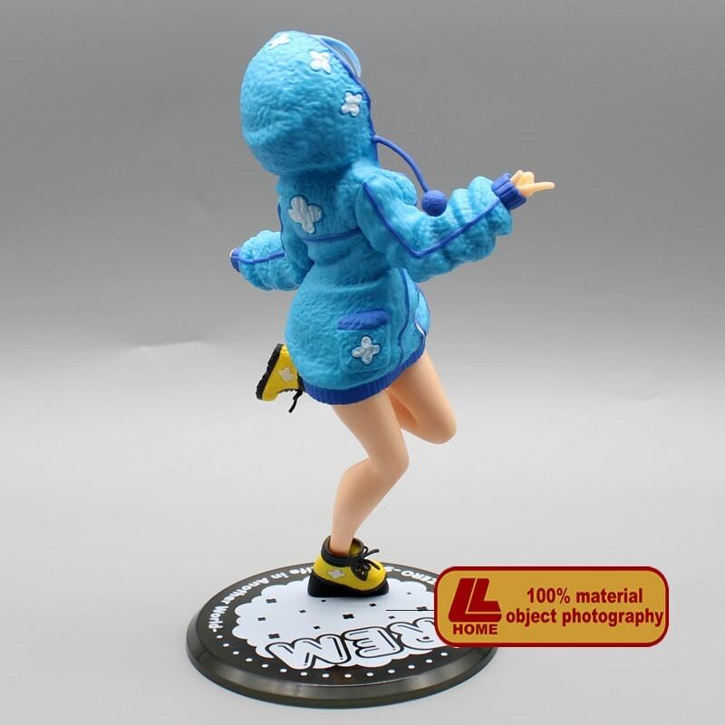 Anime Re Life In a Different World Rem Blue Hooded Clothes PVC Figure Toy Gift