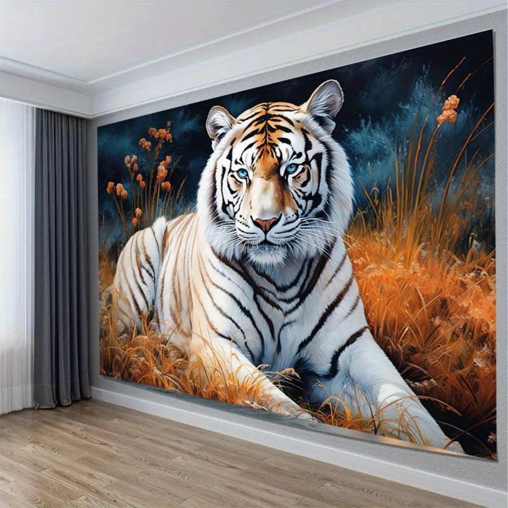 VIKAMA NordicStyle White Tiger Tapestry Living Room Sofa Backdrop Wall Decoration StainResistant Durable and Easy to Maintain