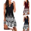 Women Summer  Print Hollow Out Sleeveless Loose Tank Mid Dresses