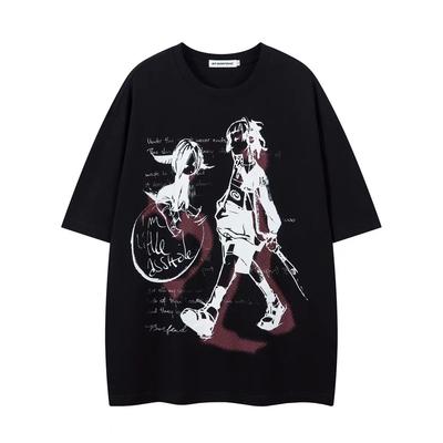 Europäischer und Amerikanischer High Street Hiphop Yabi Stil Bedrucktes Kurzarm-T-Shirt Herren- und Damen-Locker Kurzarm Sommer