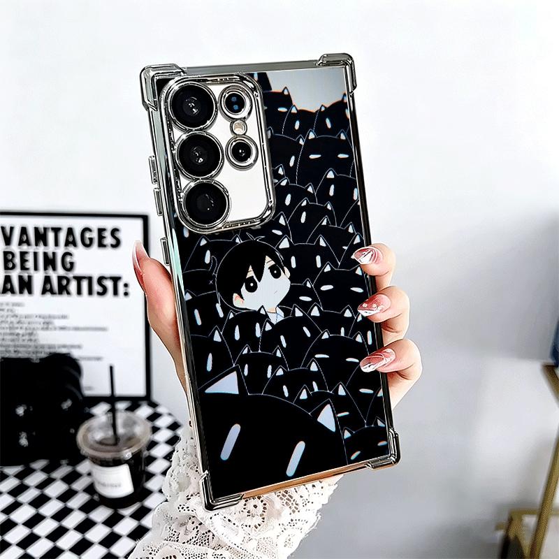 O-Omori Cartoon Game Plating Phone Case For Samsung Galaxy S24 S25 FE S26 Edge S23 Ultra S22 S21 Plus S20 Anti-Fall Airabag Cove
