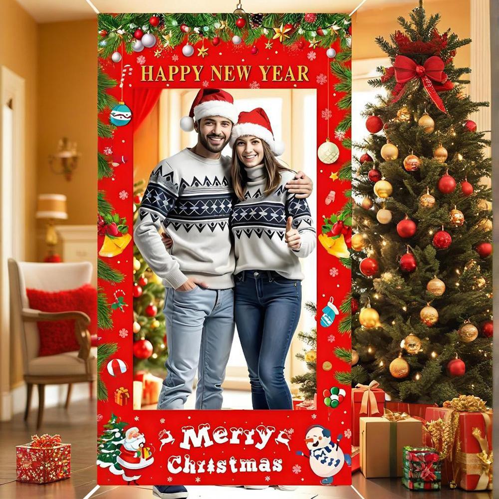 

1pc90x180 Christmas Photo Booth Frame Background Banner Happy New Year Christmas Party Decoration Xmas Gifts Photo Shoot Props Other