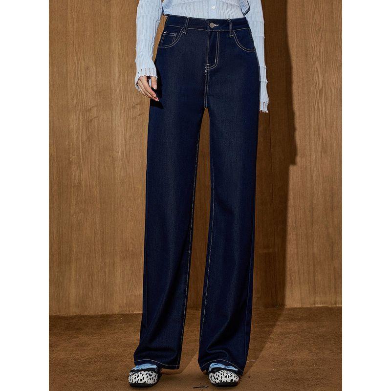 Coolhut2025 Autumn and Winter New Women's Fashion Casual Dark Blue Slimming and Flesh-Covering Women's Straight Wide-Leg Pants