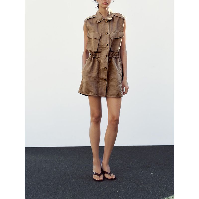 Za2025 Summer New Product Women's Clothes Single-Breasted Pocket Sleeveless Lapel Short Dress 8197085 707