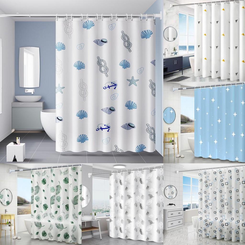 Pattern Leaf Geometric Peva Shower Curtain Waterproof Moldproof Bathroom Divider