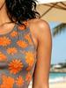 Daisy Floral Sleeveless Bodycon Mini Dress, Round Neck Slim Fit Casual Vacation Cover-Up