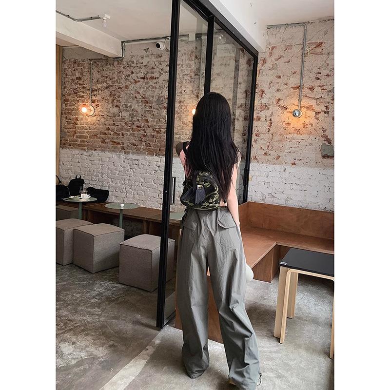 New Women's Cargo Pants, High Waist Wide Leg Straight Casual Trousers with Quick-Dry Fabric, Lightweight Summer American Retro Joggers