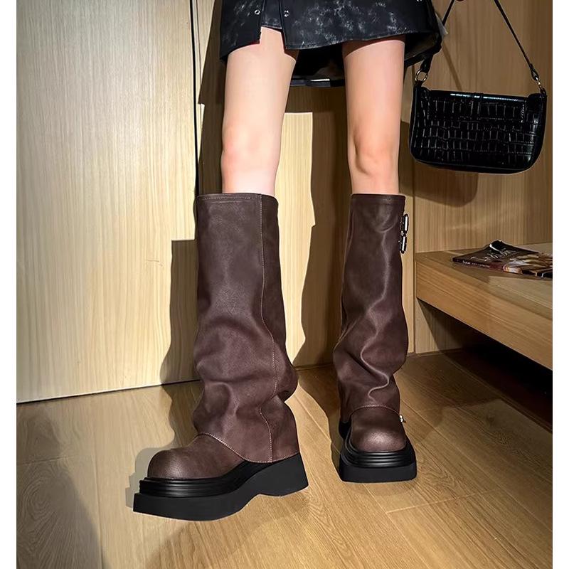 Women's 2025 Over-the-Knee Chunky Heel Riding Boots - Large Calf, Retro Thick Sole, Ruched Shaft, Knee-High Boots.
