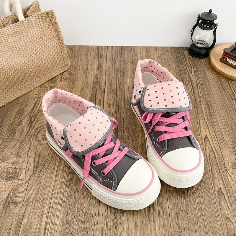 Fresh Women Canvas Shoes High Flat Canvas Sneakers Lace Up Student Black Sport Shoes Pink Girls Shoe Summer