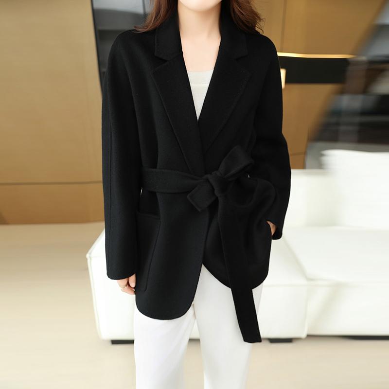 100% Wool Women Coat TIDENOVEL Autumn Wool Long Coat Handmade Pea Coat Winter Warm Wool Long Jacket Overcoat