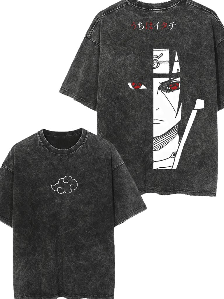 Hot Naruto Shippuden Itachi Uchiha Graphic Print T-shirt Men Women Vintage Washed Cotton Summer New Tee Streetwear Y2K Fashion Casual Oversized Top