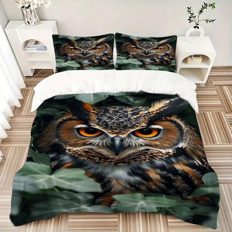 3pcs Owl Print Duvet Cover Set - Includes 1 Duvet Cover and 2 Pillowcases, No Quilt Core, All-Season Home Decor yy251111008