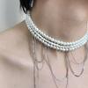 Elegante Perlenquaste Mehrschichtige Schlüsselbein-Kette: Dreilagige Europäische & Amerikanische Stil Perlen-Choker-Halskette für Damen
