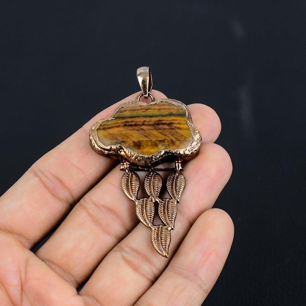 Tiger's Eye Electroformed Pendant, Handmade Gemstone Pendant Jewelry, Gifts For Wife Brand New Pendant