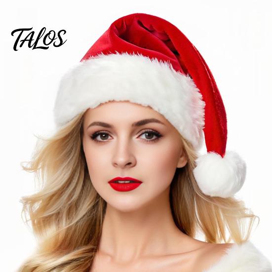 Holiday Costume Accessories Christmas Santa Hat, Flannel Plush Hat for Adults, Soft Thickened Thanksgiving Halloween Props Red White Velvet