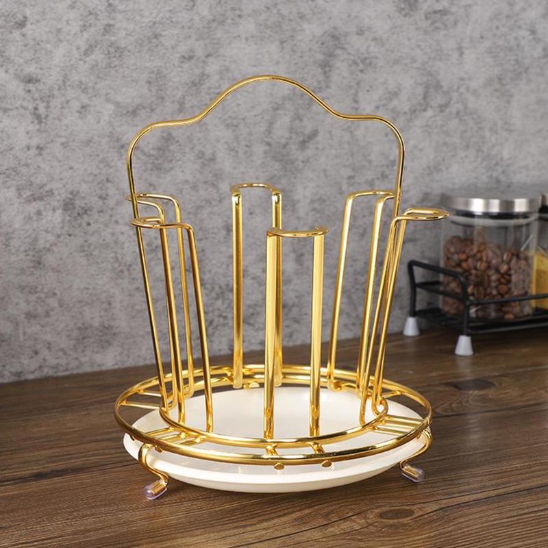 Gold Mug Holder Kitchen Organizer Round Glass Dryer Drying Rack for Bottles Cups Kitchen Accessories Organizer Kitchen Items