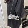 Acrylic cylinder bag 2025 European and American fashion patent leather glossy shoulder bag ins women's thick chain handbag