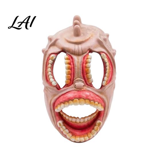 Scary Props for Halloween Horror Mask with Hollow Realistic Fangs Lightweight Breathable Detailed Flesh Texture Mask PU Foam Grimace Party