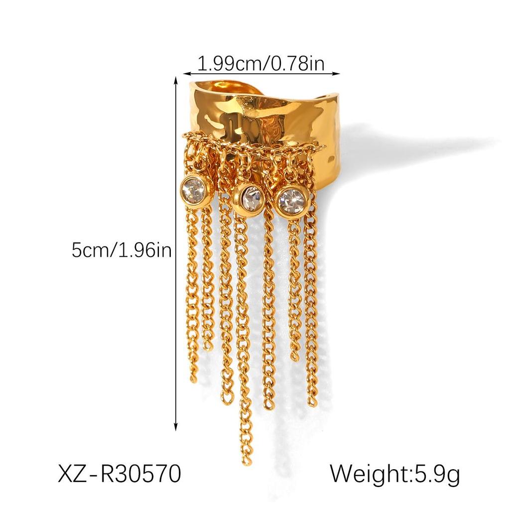 Elegant Tassel Zircon Titanium Steel Ring - Luxury, Stainless, Non-Fading