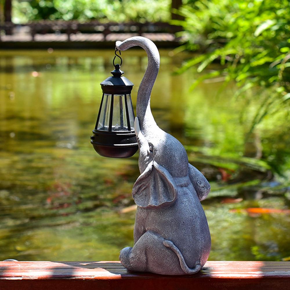 Solar Powered Resin Garden Elephant Statue Decorative Landscape Courtyard Decor Eco-friendly Outdoor Artwork