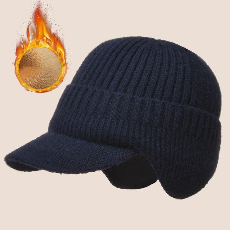 Winter Warm Baseball Caps Men Thicken Plush Linging Knitted Earflap Hat Outdoor Sport Windproof Ear Protection Woolen Peaked Cap