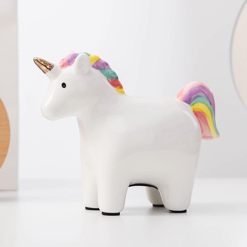 Regenbogen-Einhorn Keramik Sparschwein – Kinder Heimdeko Ornament