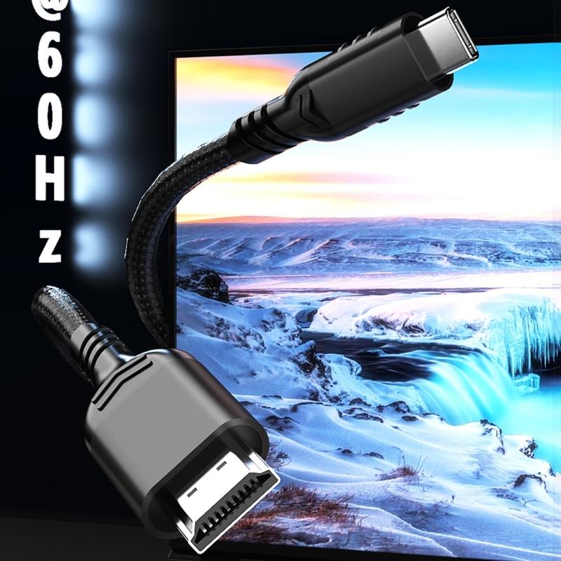 USB C to HDMI-Compatible Cable Converters Wire Supports 4K@60Hz Type C to HDTV Display Adapters Cord