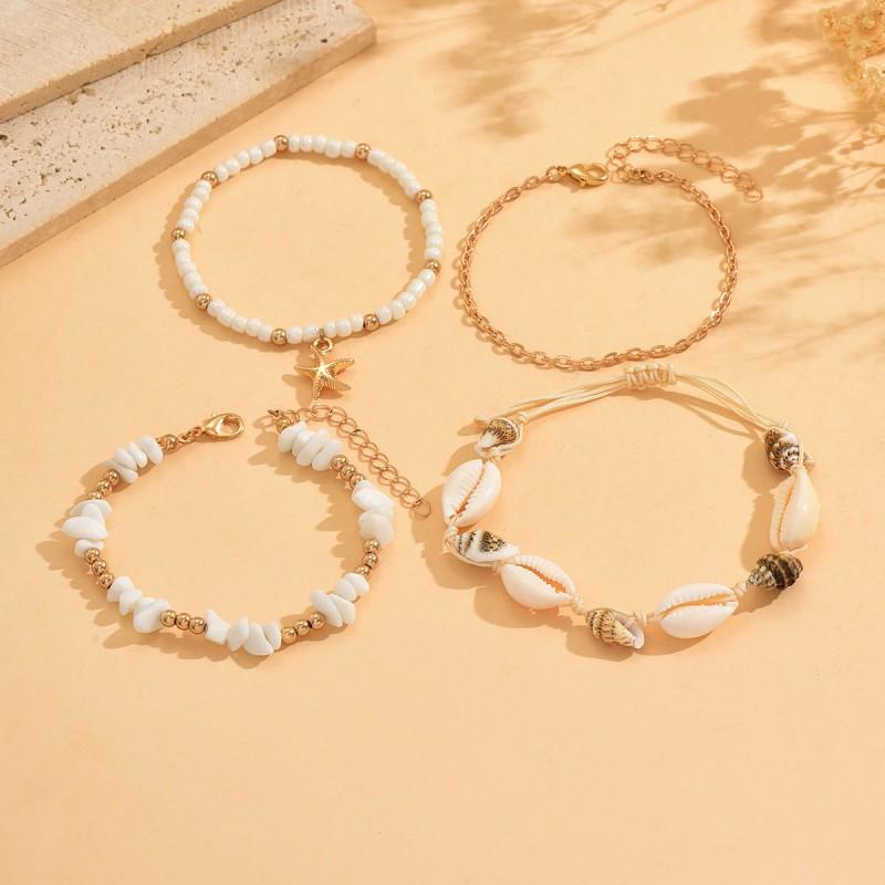 Boho Layered Starfish Pendant Bracelet Set Women With Shell Beads Beach Style Zinc Alloy Jewelry
