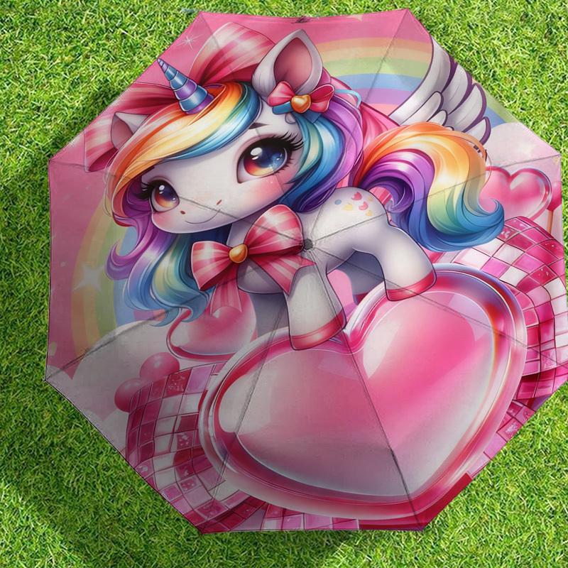 1pc Unicorn Heart Pattern Umbrella Design Automatic Opening and Closing Umbrella, High-quality Travel Umbrella,  c1128133
