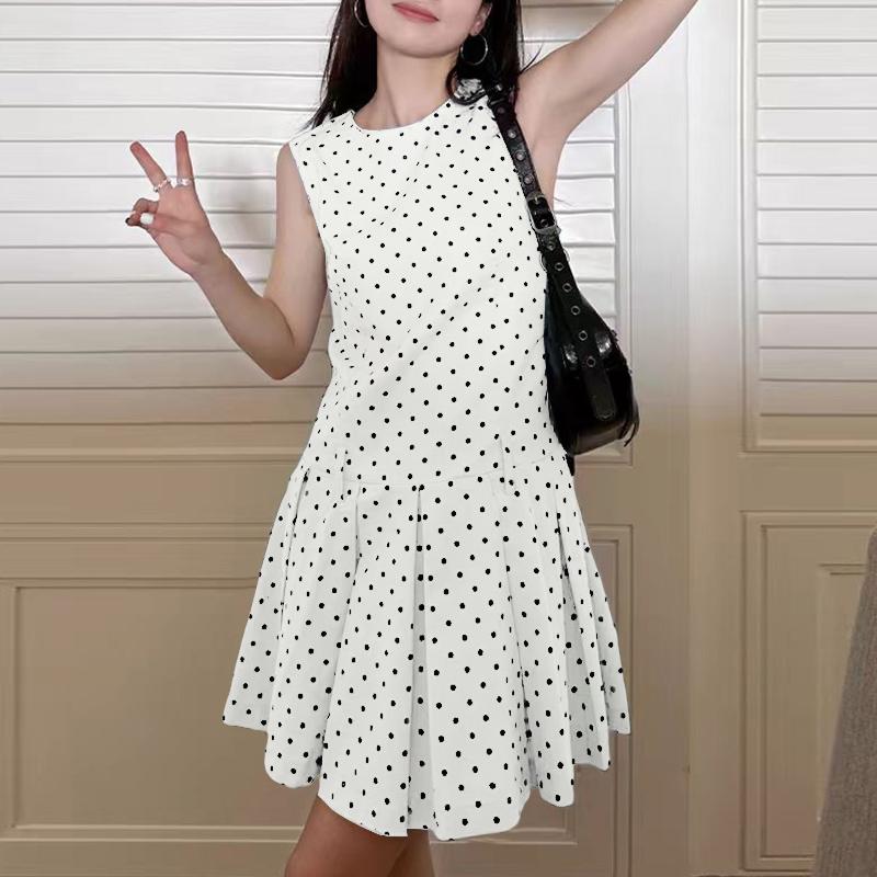 

ZANZEA Женское повседневное летнее платье без рукавов с круглым вырезом и принтом в горошек 2XL