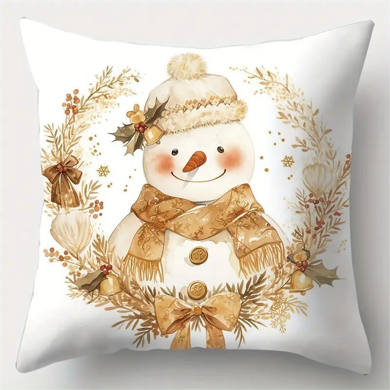 1pc Golden Christmas Cushion Cover Snowman Wreath Durable Cover 2025 New for Home Ornament Xmas New Year Christmas Decoration