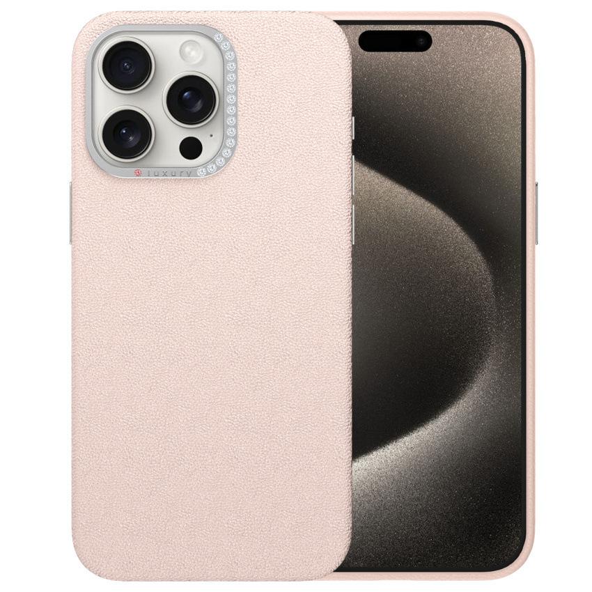 

Бриллиантовая линза Подходит для чехла для мобильного телефона Apple 16pro Однотонный кожаный iPhone 15 Противоударный Простой 14 Защитный чехол iPhone16 розовый