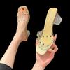 Fashion Crystal Clear Transparent Slippers Female Shoes Middle Heels Comfortable New Summer Women Shoes Woman Fashion Cool Mules Slides