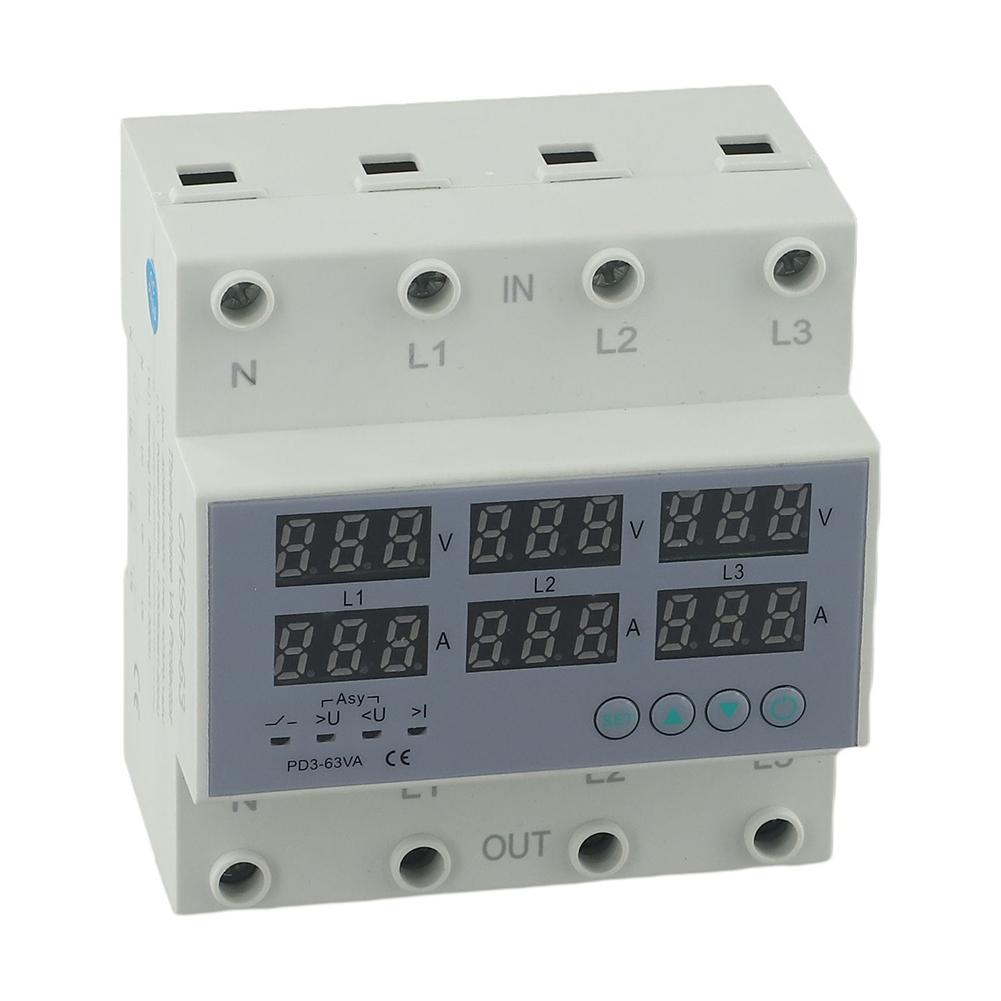 3-Phase Digital Over And Under Voltage Relay Current Limiter Adjustable Protect For Safeguards Electrical Appliances