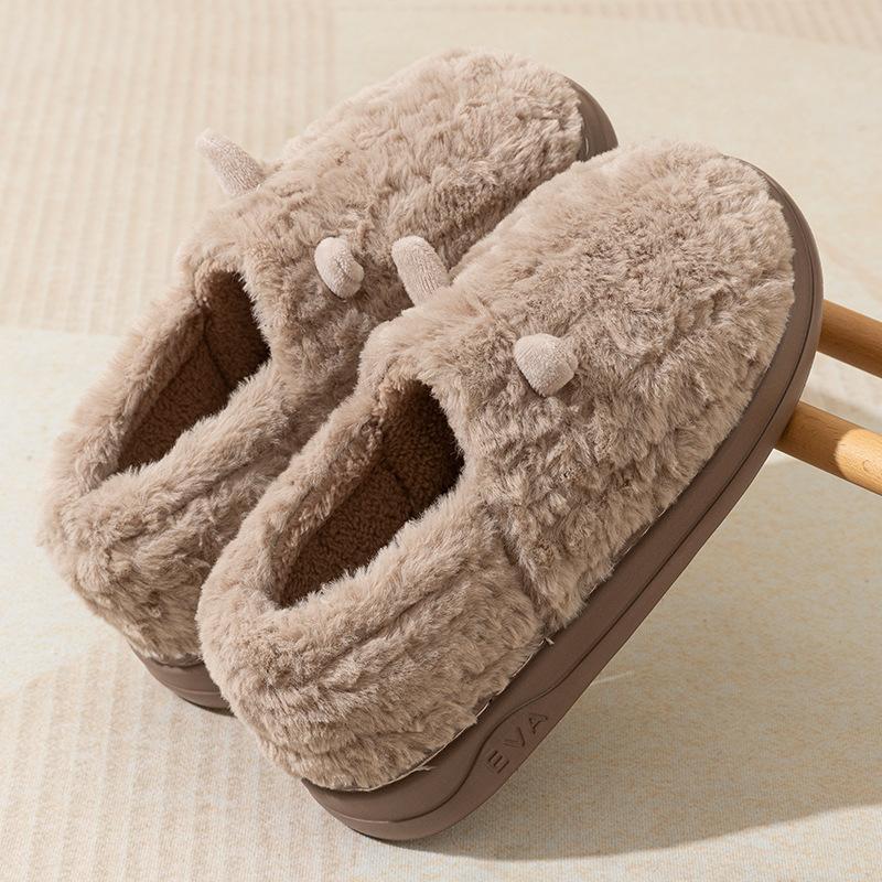 New autumn and winter imitation rabbit hair cotton slippers home indoor warm thick bottom couple hair slippers men's bag heel