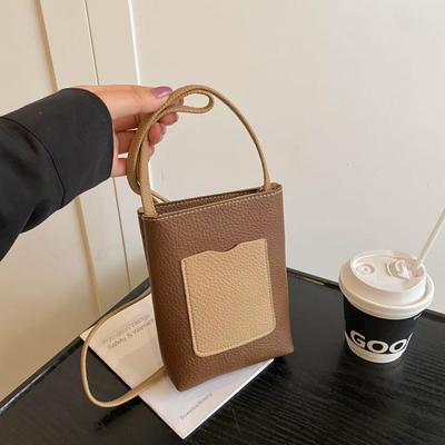 New Women's Daily Portable Mobile Phone Bucket Bag - Splicing Contrasting Color Satchel Shoulder Bag, Fashionable & Simple