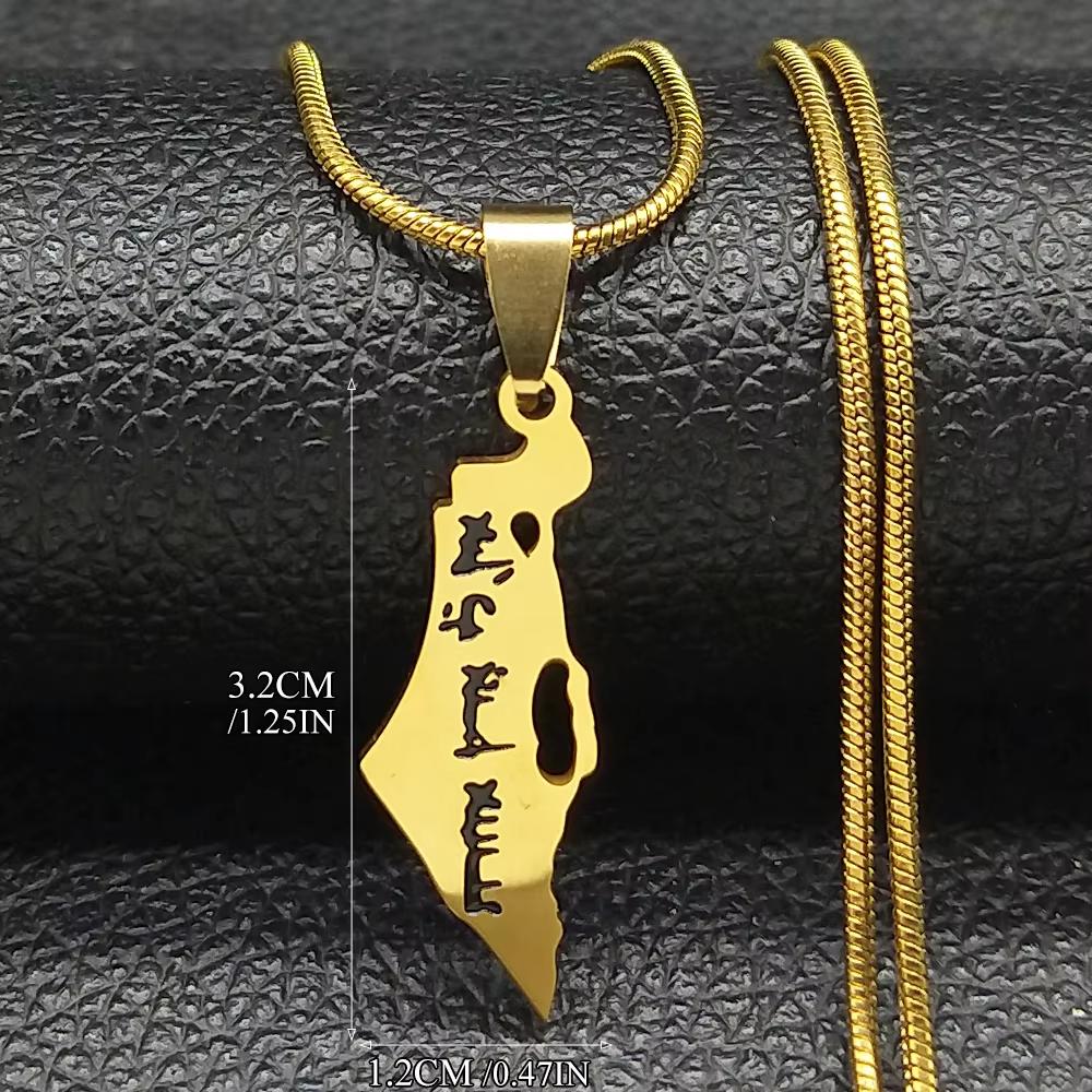 Israel Karte Land Anhänger Halskette für Frauen Männer Edelstahl Silber Farbe Magen Je Davidstern Hebräische Kette Schmuck