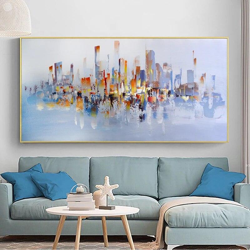 Modern City Building Poster Scenery Pictures for Home Abstract Oil Painting On Canvas Wall Art for Living Room Decoration No Frame