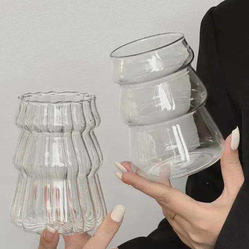 Transparent Glass Cup Exquisite Heat-Resistant Tumbler Tea Juice Milk Coffee Mug Water Glasses Stripe Mug Drinkware