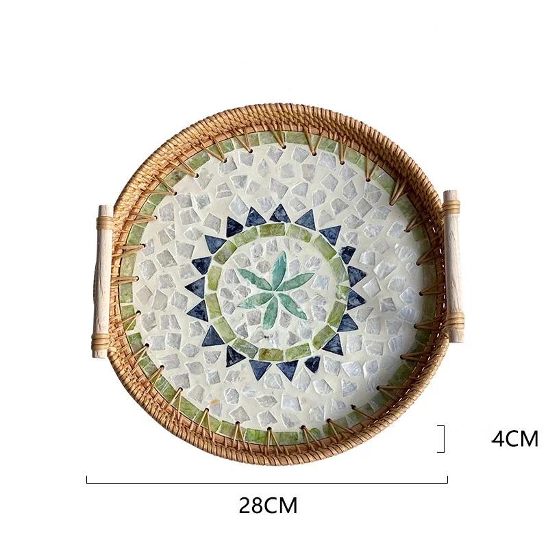 Tabletts zum Servieren von Speisen Serviertabletts Snacktablett Nachmittagstee-Tablett Teller Dessert Rattan Obst Trocken Gericht Süßigkeiten Teller Kuchen Zuhause
