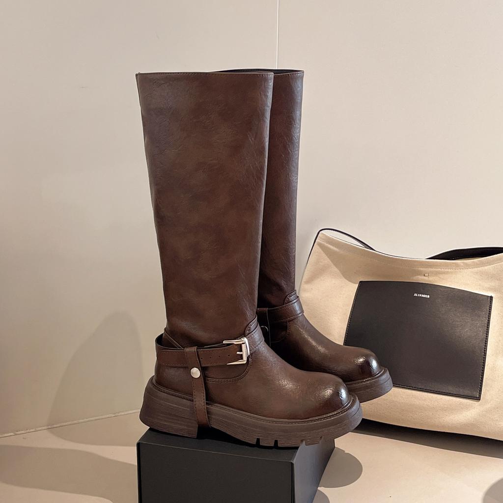 Thick-soled retro fashion high-end boots 2025 autumn and winter women's boots thick heel high tube height and thinness comfortable knight boots