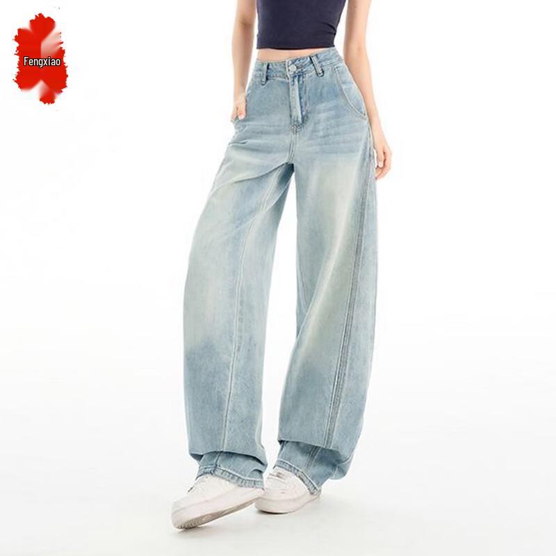 

Женские джинсы из денима с высокой посадкой, широкими штанинами и изогнутыми швами 2XL