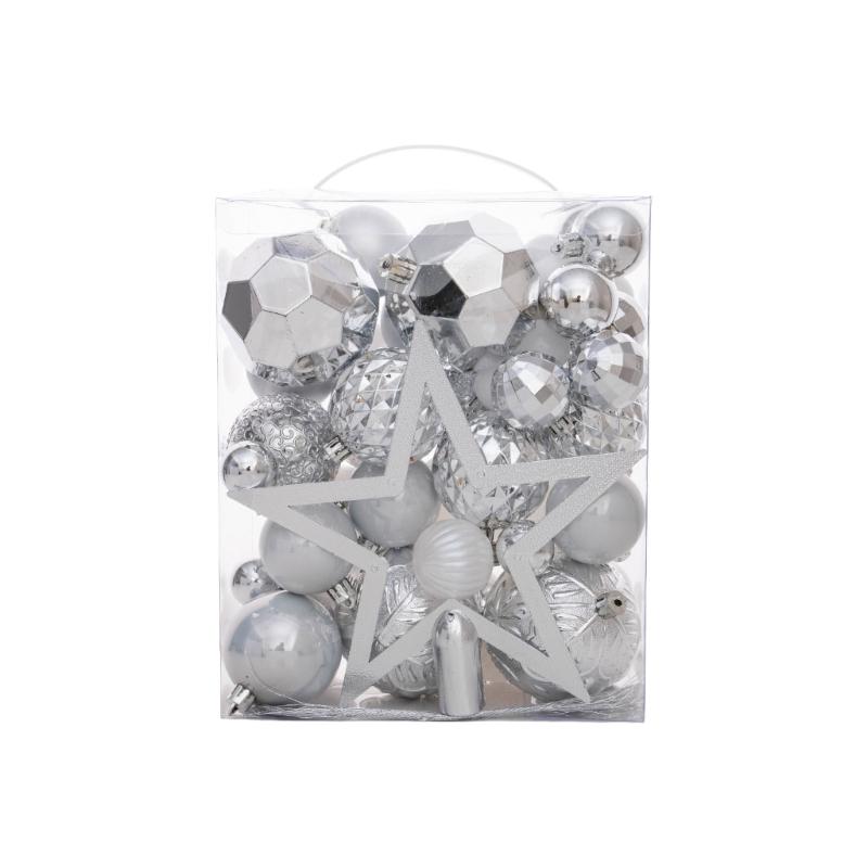 50Pcs Shatterproof Christmas Ornament Set With Plastic Tree Toppers Star For Indoor Outdoors Holiday Decorations