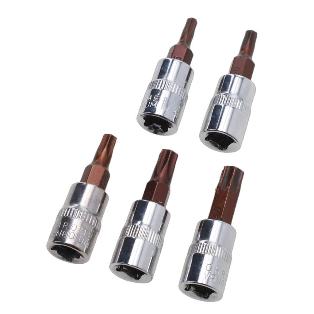 5 Pcs For Torx Screwdriver Bits 1/4 Inch Drive Socket Head Tools For T15 / For T20 / For T25 /ForT30 T40 Power Tool Accessories