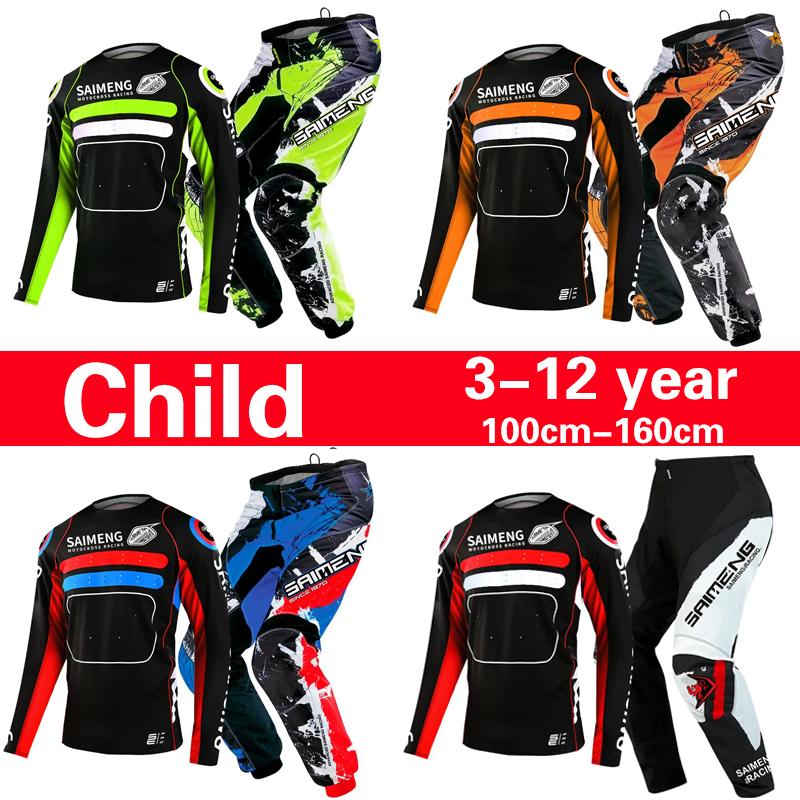 TAILLE 20 22 24 26 28 saimeng ensemble d'équipement pour enfants enduro motocross maillot pantalon mx kits moto VTT Course Off Road pour jeunes combinaison