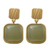 New square earrings temperament advanced sense simple imitation Hetian jade geometric stud earrings