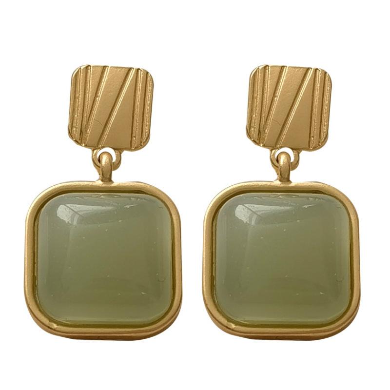 New square earrings temperament advanced sense simple imitation Hetian jade geometric stud earrings