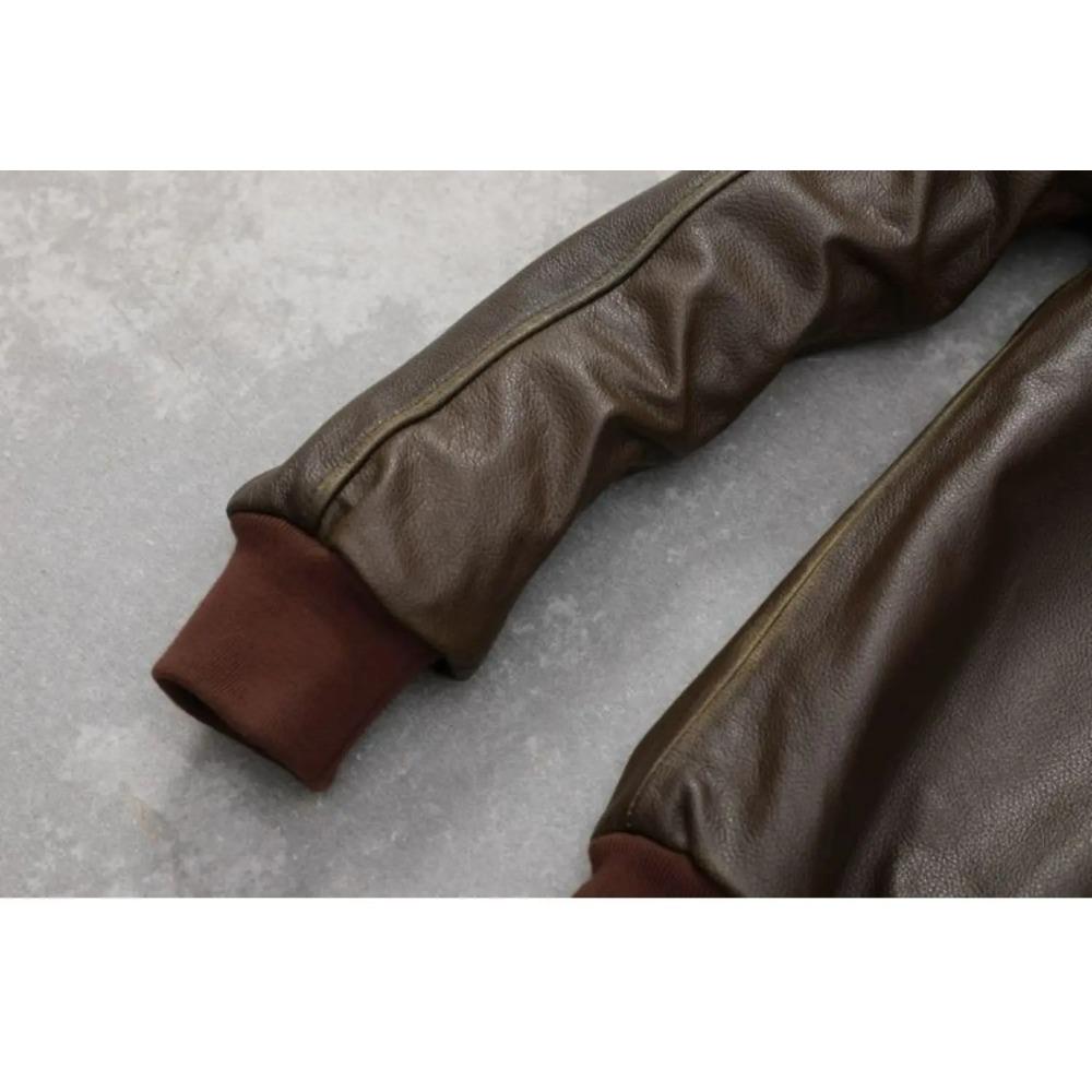 Chinese Size Classic Air Force A2 Flight Jacket Edged Army Green Genuine Cow Leather Jacket Men Pilot Coat Autumn Jaquetas Masculina De Couro