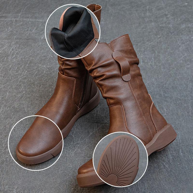 Simple Shoes Versatile Boots Women's Mid-calf Boots Breathable Chunk-heeled Thick-soled Boots