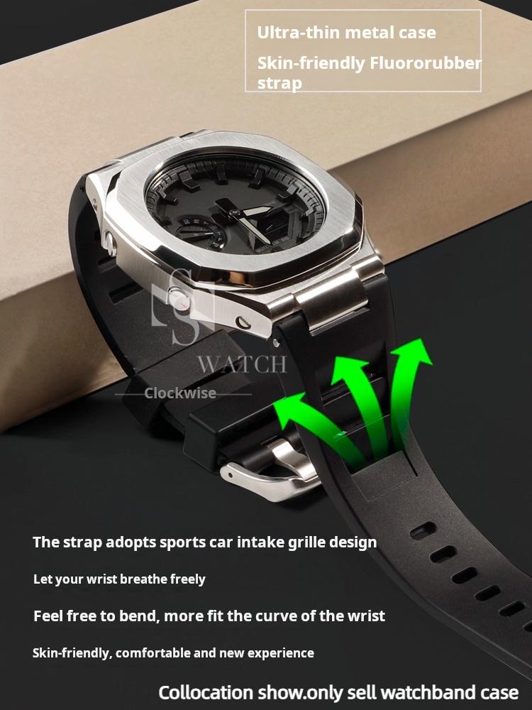 GA-2100 Mod Kit For Casio G-SHOCK GA2100 2110 GA B2100 Watch Men Modified Stainless Steel Case FKM Fluororubber Band Metal Strap